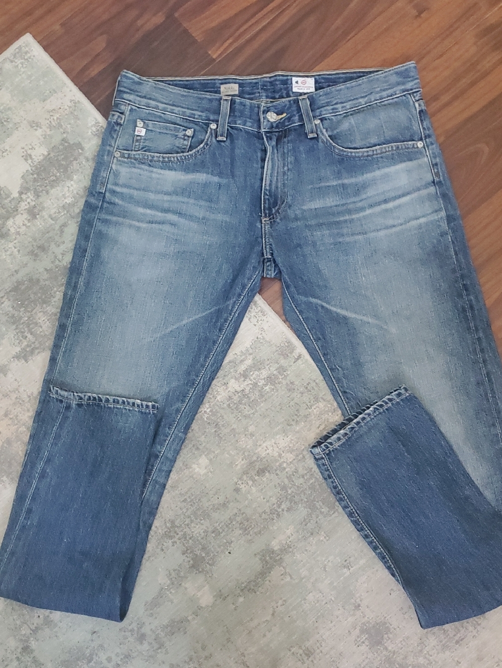 Ag Adriano Goldschmied Men's Light Blue Washed Slim Straight Jeans